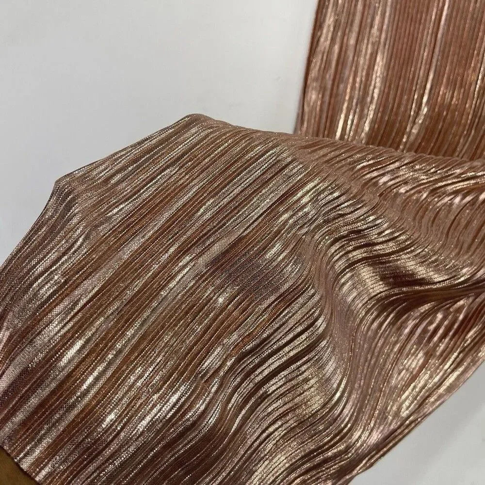 Women Metallic Golden Midi Skirt Size 4 Pleated Stretch
